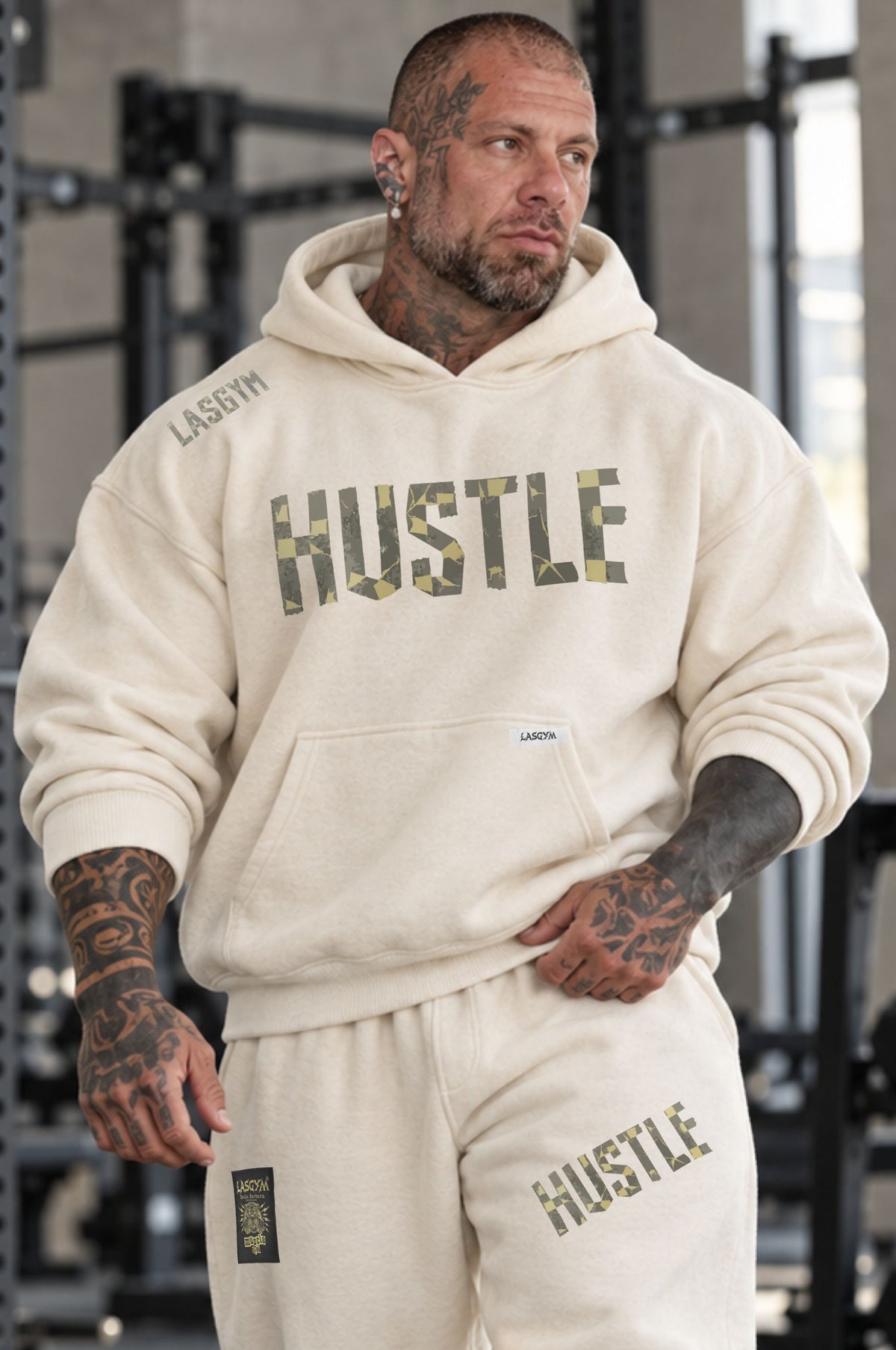Felpa Over Cappuccio Premium Hustle Tape Wht