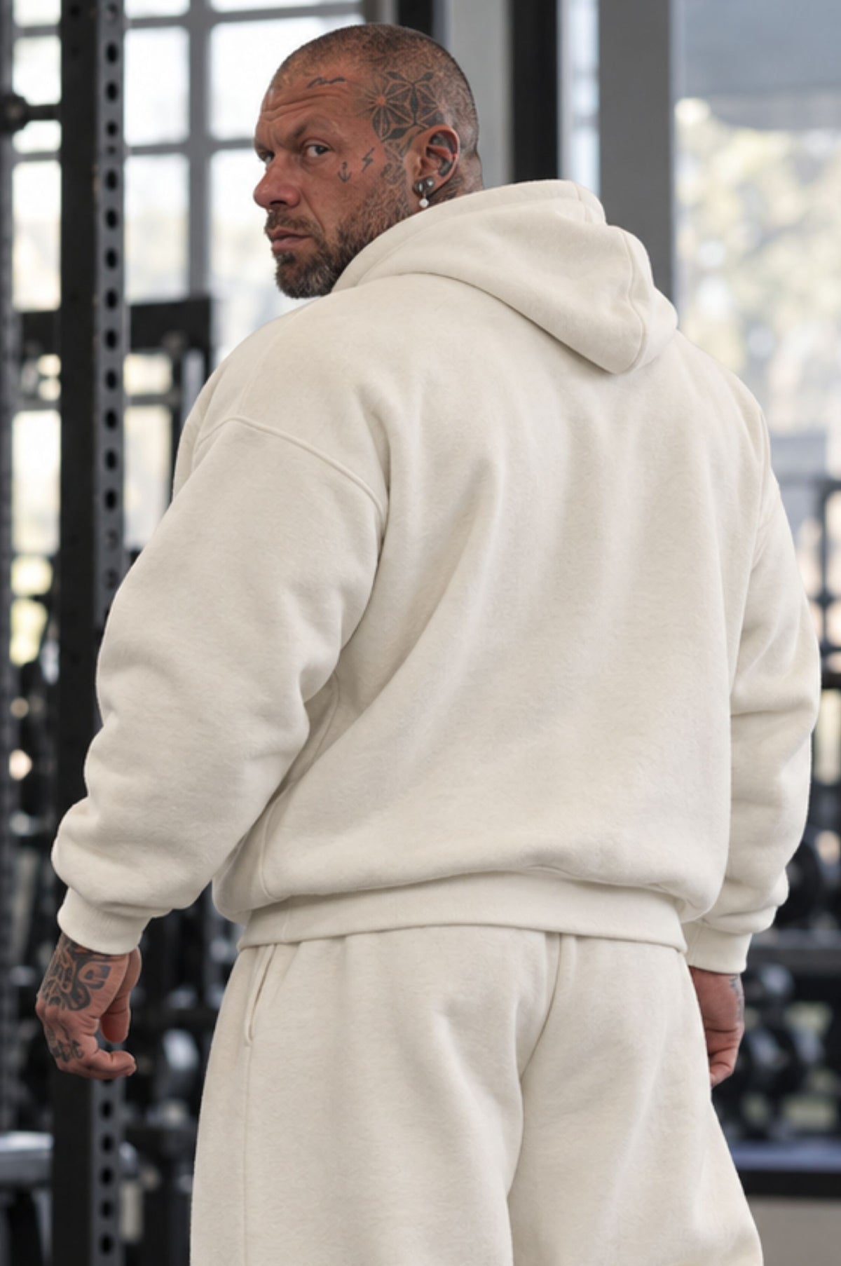 Felpa Over Cappuccio Premium Hustle Tape Wht