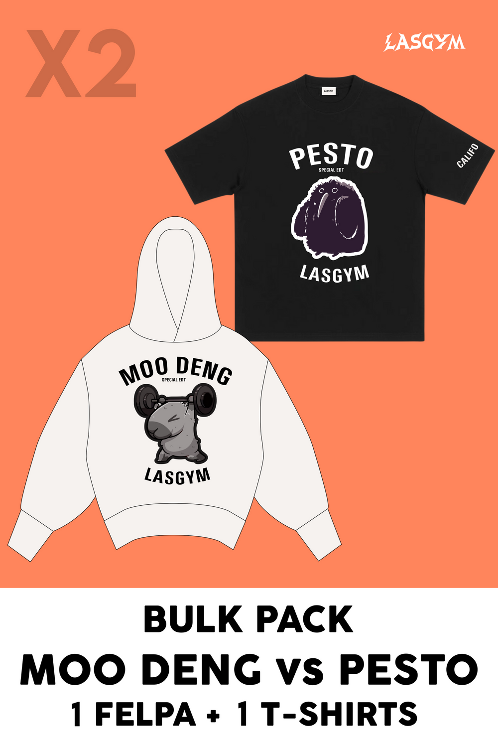 Bulk Pack 1 T-SHIRT OVERSIZE PESTO LIMITED  + 1 FELPA MOO DENG LIMITED