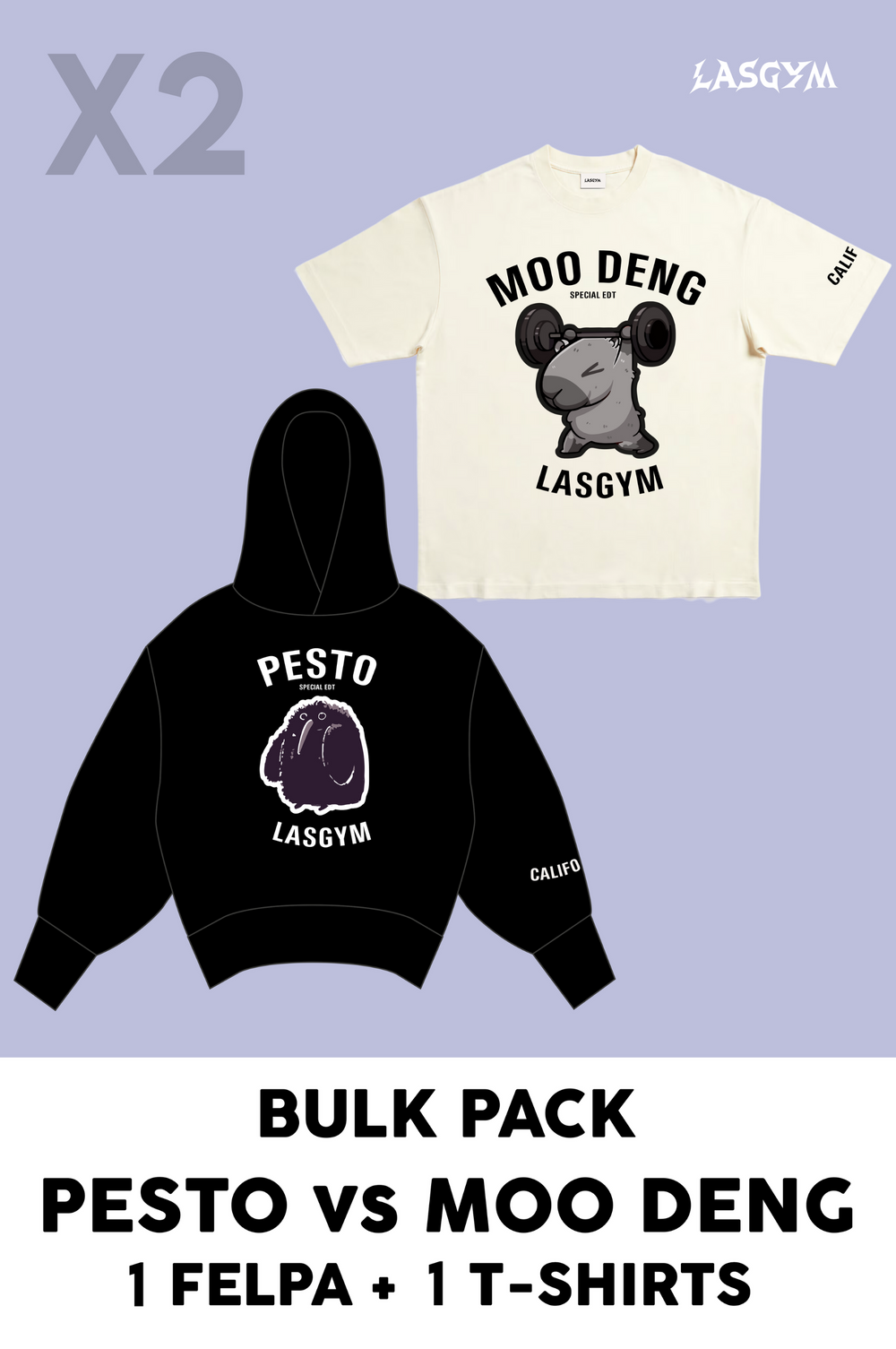 Bulk Pack 1 CAMISETA MOO DENG LIMITED OVERSIZE + 1 SUDADERA PESTO LIMITED