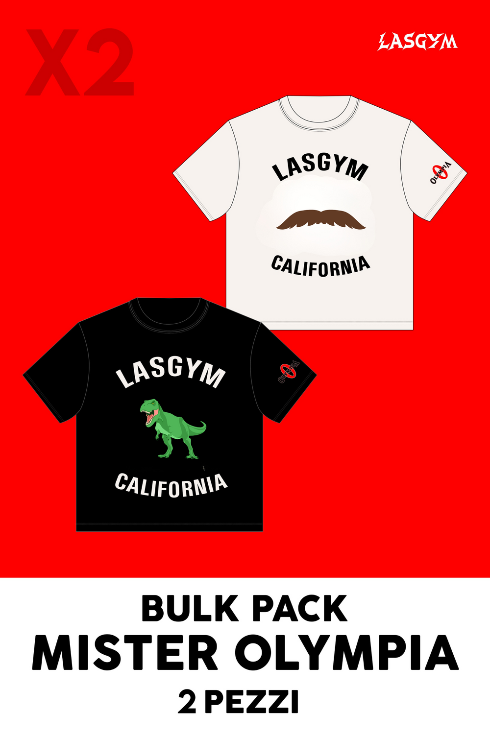 Bulk Pack 2 T-SHIRT OVERSIZE MR OLYMPIA 24 BUM VS DINO EDITION UNISEX