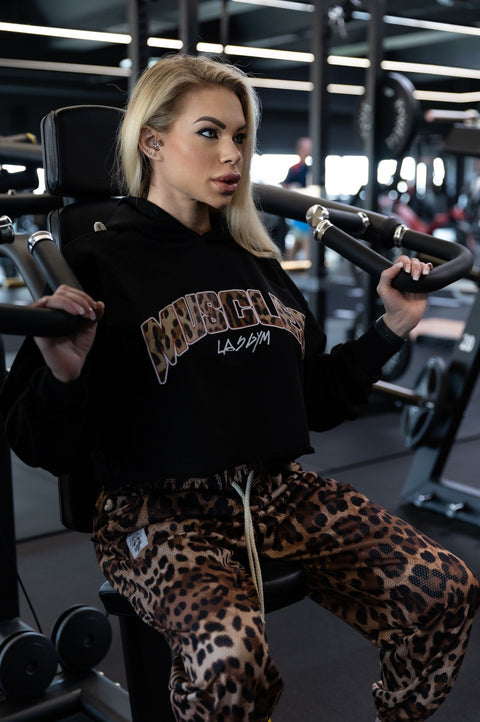 Felpa Crop Cappuccio Over Muscle Leopard