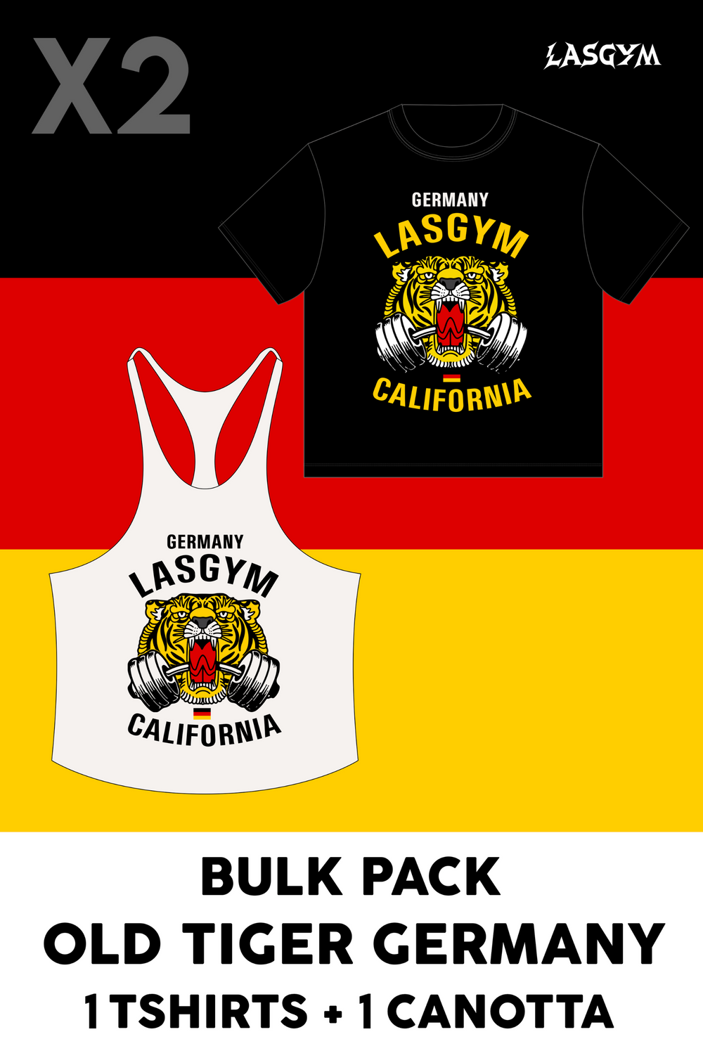 Bulk Pack 1 CAMISETA OVERSIZE + 1 CAMISETA SIN MANGAS OLD TIGER NACIONES ALEMANIA