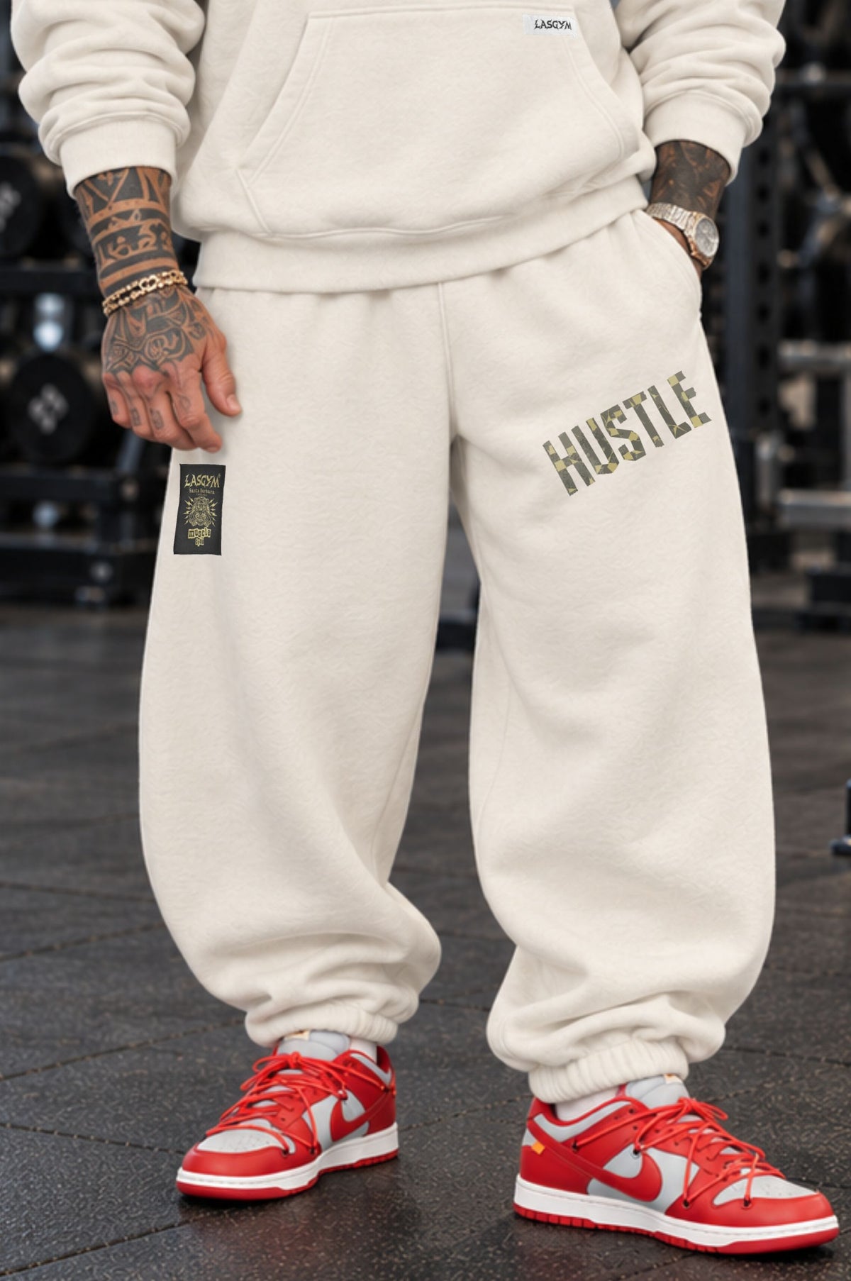 Pantalone Over Man Premium Hustle Oblique Tape Wht